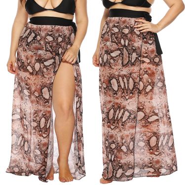 plus size women's leopard print straps irregular one-piece beach skirt chiffon skirt_voghion.com