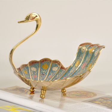 Brass Handmade Peacock Storage Tray Coffee Table Nut Snack Swan Jewelry Dish Decorative Fruit Plate Ornament_voghion.com