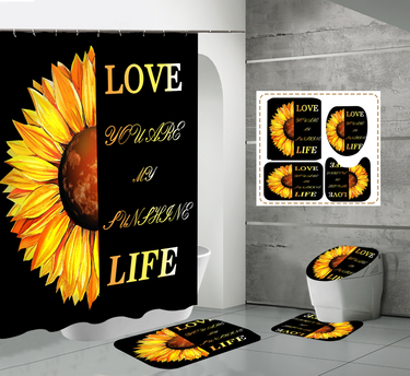 Bathroom partition, shower, sunflower shower curtain, long-term stability_voghion.com