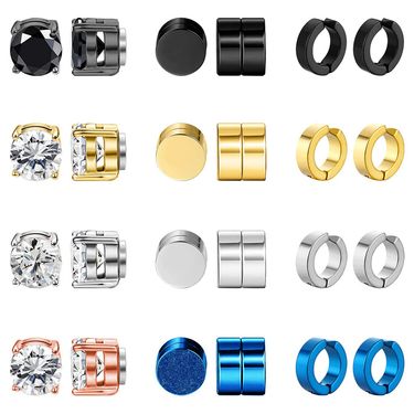 12 Pairs Of Stainless Steel Ear Clips 4 Claw Diamond Magnet Earrings Ear Clips Earrings_voghion.com