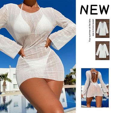 Women's Sexy Mesh Long Sleeve Swimsuit - European & American Style Beach Cover-Up With Sheer Design_voghion.com