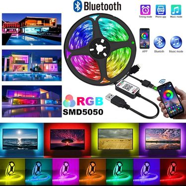 5050 RGB LED Strip Lights With Bluetooth & 24-Key Remote, USB-Powered 5V Flexible Light Strips For Home Decoration, Mood Lighting, Parties_voghion.com