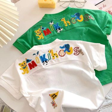Kid's Clothing Children's clothing embroidered short-sleeved T-shirt pure cotton summer thin boys and girls baby half-sleeved top clothes_voghion.com
