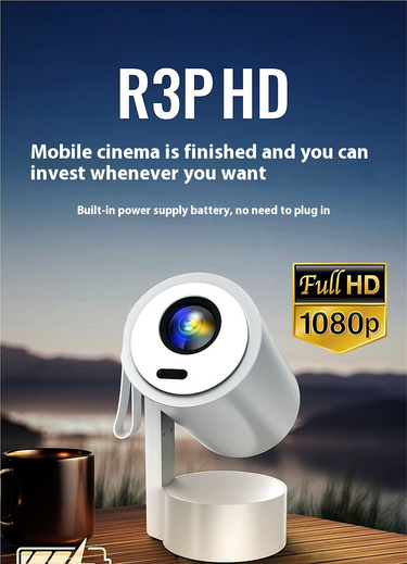 R3P Portable HD Projector: 1080P, Auto-Focus, Built-in Battery | Wireless Outdoor/Home Cinema | Dual WiFi & Bluetooth 5.0_voghion.com