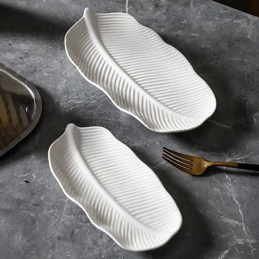 Ceramic White Rectangular Plate Banana Leaf Plate Fish Plate Ceramic Plate Hotel Plate Home Sushi Plate Dessert Plate_voghion.com