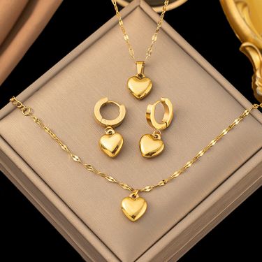 Stainless steel metal necklace set, fashionable, luxurious, high-end peach heart earrings_voghion.com