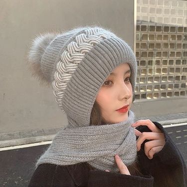 Fleece and thickened scarf integrated snow hat children's new autumn and winter wool hat warm Internet celebrity hat_voghion.com