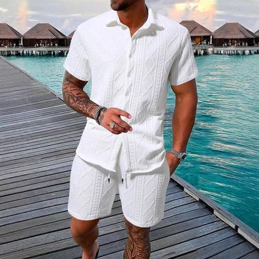 Men's Clothing Casual Shirt Short Sleeved Beach Pants Suit_voghion.com