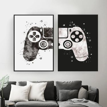 Modern Creative Black And White Splicing Console Canvas Frameless Painting Core For Living Bedroom Game Room Decoration_voghion.com