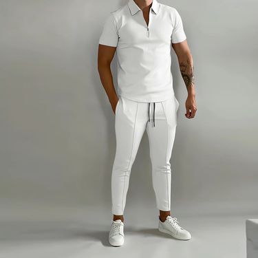 Men's Performance Polo Set - Breathable Short Sleeve & Casual Pants | Athletic 2-Piece_voghion.com
