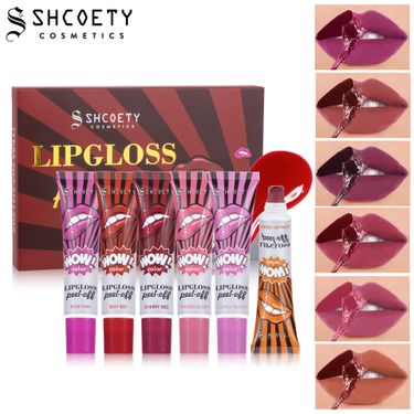 SHCOETY Peel-Off Lipstick Set - Stretchable, Waterproof & Non-Stick Cup - Hydrating Lip Mask + Gloss Duo_voghion.com