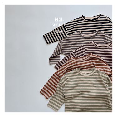Kaji color scheme~Korean children's classic striped pure cotton T-shirt for boys and girls with a trendy long sleeved_voghion.com