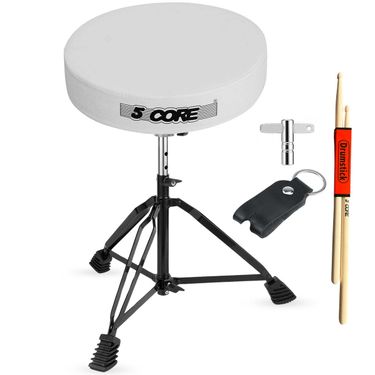 5 CORE Drum Throne Padded Guitar Stool Height Adjustable Music Chair Seat Universal for Adults & Kids with Anti Slip Rubber Feet - DS BLKCH WH_voghion.com