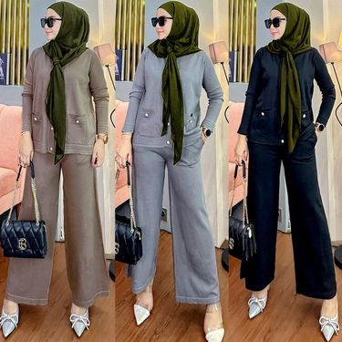 Women's Clothing autumn and winter new wide leg pants Muslim knitted suit_voghion.com