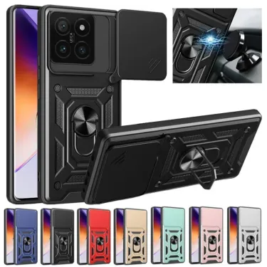 Case For Xiaomi 15 Pro 14T Pro 5G Redmi Note 14 5G Slide Camera Lens Protection Magnetic Ring Stand Armor Shockproof Cover_voghion.com