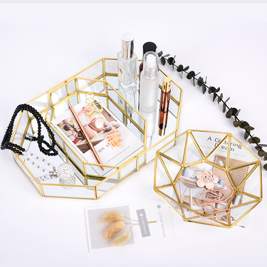 Mirror Tray, Perfume Tray, Vanity Makeup Decorative Jewelry Tray with Metal for Dresser Bathroom Bedroom Countertop Organizer_voghion.com