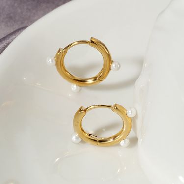 Sterg Sier Pearl Circle Ear Buckle High-grade Light Female Niche All-match Electroplated Gold-plated Earrings_voghion.com