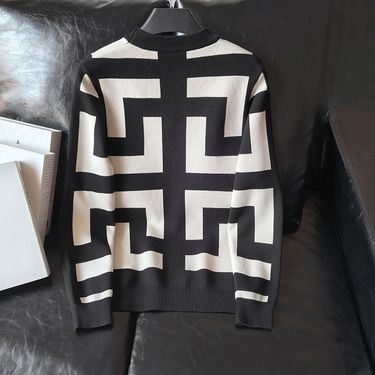 Men's Clothing Autumn and winter thick long sleeved striped jacquard knitted sweater for men style slim round neck pullover top_mkmklike.com