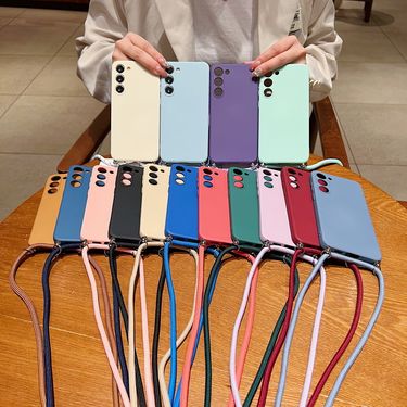 Suitable for S25Ultra liquid silicone lanyard mobile phone case S24FE oblique span Samsung A16 anti-drop protective case_voghion.com