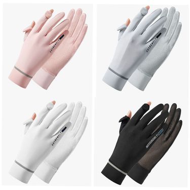 Lady Sunscreen Ice Silk Female Summer Sun Protection Fashion Cycling Driving Running Mittens Thin Anti-UV Gloves_voghion.com