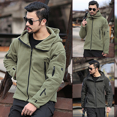 Men's outdoor warm inner fleece men's cold shock jacket, windbreaker, solid color hooded jacket W02_voghion.com