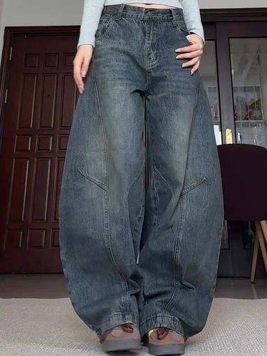 Plu Size American Style Trendy Wahed Decontructed Wide-Leg Jean Uniex High Street Vibe Looe Slimming Scimitar_voghion.com
