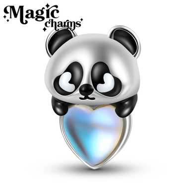 Women's Beads heart-hugging panda beads sterling silver inlaid with moonstone cute animal bracelet diy jewelry accessories_voghion.com