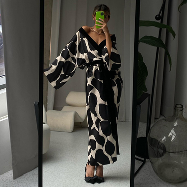 Women's clothing satin pajamas for women spring large size three-quarter sleeves cool nightgown bathrobe home wear for women_voghion.com