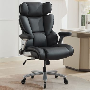 Big And Tall Office Chair 500lbs With Adjustable Lumbar Support, Executive Office Chair With Flip-up Armrest And Wider Seat, Ergonomic Leather Chair Breathable With Quiet Rubber Wheels Black_maomaolike.com