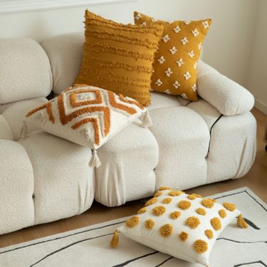 Tufted Cushion Cover With Sun, Moon, Rainbow & Raindrop Designs – Soft & Stylish Home Decor For Sofa, Bed, Car_voghion.com