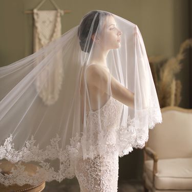Unisex Wedding veil exquisite water soluble lace lace double layer hair comb photo studio photo bridal veil_voghion.com