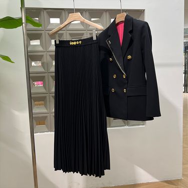 Women's Clothing Women's Button-Detail Pleated Maxi Skirt - Slimming High-Waist Skirt (Black/Red/Brown, S-XL)_voghion.com