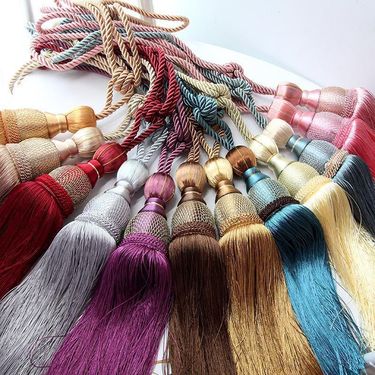 Modern Minimalist Wedding Tassel Hanging Gold Thread Tennis Ball Curtain Tiebacks 2p-set_voghion.com