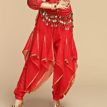 Belly outfit chiffon Indian rotating leg tied sequin pants, dance outfit, practice performance pants_voghion.com