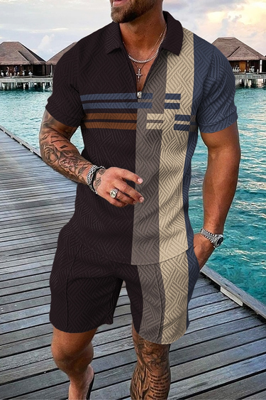 Summer Men's Tracksuit Stylish Short Sleeve Polo Shirt Set Turn Down Collar Zipper Clothing 2Piece Casual Outfit Suit_mkmklike.com