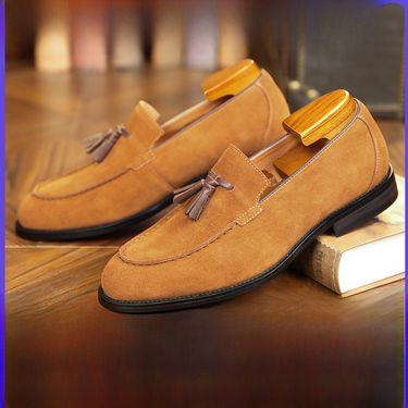 Men's casual leather shoes with fringe loafers with slip-on feet frosted business loafers for men_voghion.com
