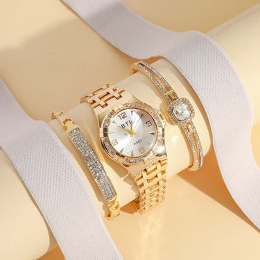 Quartz Watches Ladies Fashion Round Diamond Set Steel Band Quartz Watch + Diamond Set Bracelet Set Exquisite Diamond_voghion.com