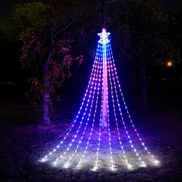 Christmas LED waterfall light point control RGB five pointed star Christmas tree solar outdoor garden decoration light_voghion.com