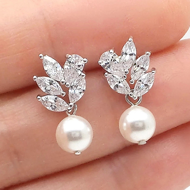 Cao Shi's Water Drop Zircon Earrings with Simple Leaf Shape and Pearl Versatile Earrings for Women_ipsvogv.com