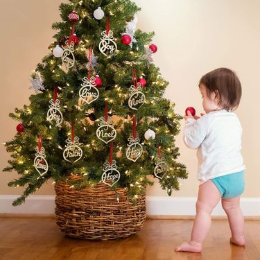 Christmas wooden decorations laser engraving hollow Christmas tree small pendants wooden sign decoration office sign_voghion.com