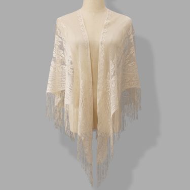 Breathable Lace Triangle Scarf - Floral Polyester Shawl With Tassels (European & American Style, Women's Fashion Accessory)_voghion.com