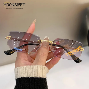 Unisex Small Rimless Sunglasses Man Woman Fashion Gradient Sun Glasses Eyewear Retro Brand Designer Traveling Shades_voghion.com