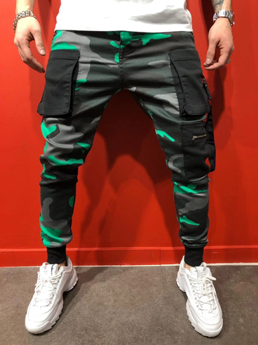 Color Block, Men's Drawstring Cargo Pants With Flap Pockets, Comfy Casual Jogger Pants_voghion.com