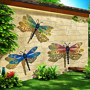 3pcs, Metal Dragonfly Wall Decoration, Large Size 14 Inches, Outdoor Garden Fence Art, Living Room, Bedroom Decoration And Wedding Arrangements_voghion.com