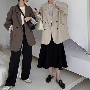 Women's White Blazer Jacket For Spring & Fall - Loose Fit Casual Suit For Petite Women, Trendy Streetwear_voghion.com