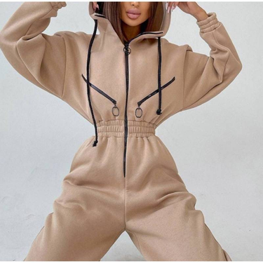 Autumn Women's Monochrome Long-Sleeved Jumpsuit Solid Color Zip-up Sportswear Female Winter Casual Tracksuit Fashionable Hoodies_voghion.com