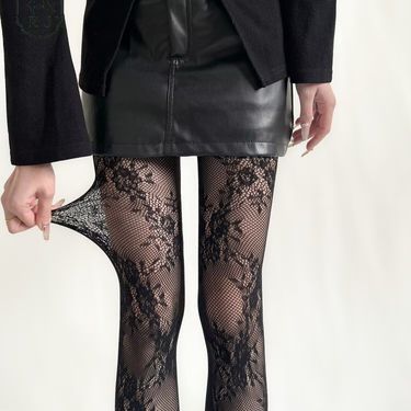 Silk Stockings Hollow Floral Fishnet Stockings Y2k Fishnet Stockings Black Sexy Bottoming Socks_voghion.com