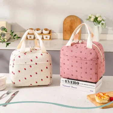 Cute Floral Printed Food Handbags Portable Thermal Lunch Durable Waterproof Office Cooler Ice Insulated Case Camping Ins_voghion.com