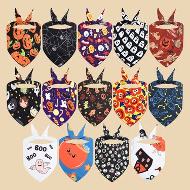 Halloween Pumpkin Skull Ghost Pet Triangle Bandana Cute All match Cat Dog Pet Bib_voghion.com