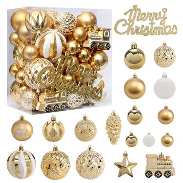 Christmas 65-Piece Platinum & Gold Ball Ornaments Set – Elegant Tree Decorations For Holiday Festivities_voghion.com